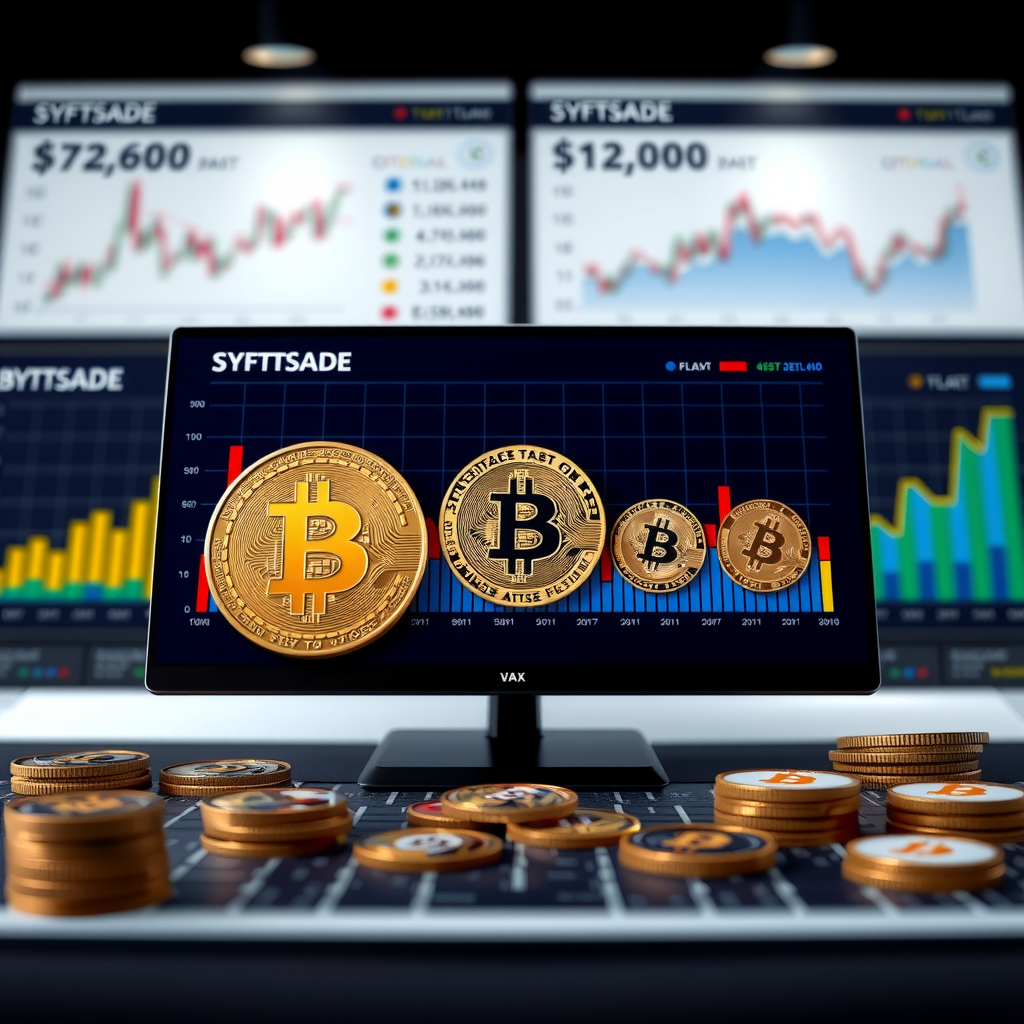 暗号通貨ポートフォリオの多様化：バランスの取れた資産配分、デジタル投資戦略、さまざまな暗号通貨カテゴリーを示すチャートとグラフ