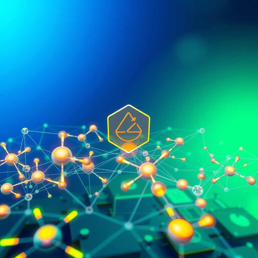 ブロックチェーンコンセンサスメカニズムの未来を表す未来的なデジタル風景。相互接続されたノード、エネルギー効率の象徴、革新的な技術要素を含む青緑色のグラデーション背景